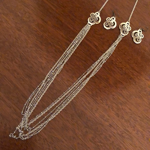 Brighton retired long length multi chain swirl link necklace & earrings - Picture 9 of 16